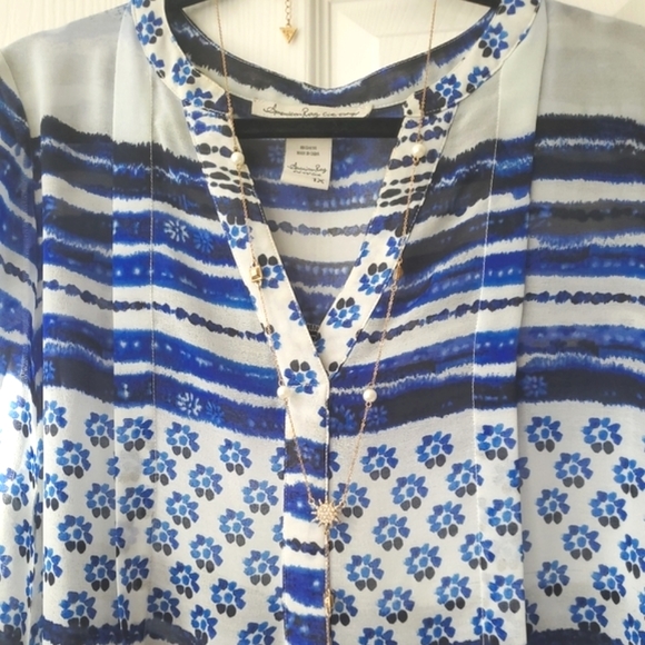 SWIM American Rag 1X Hi-low Boho Swim Cover Up Blue Floral - Picture 4 of 15